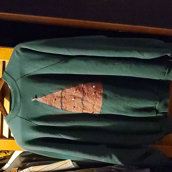 VINTAGE Tultex, XL, Hunter Green, christmas tree, holiday sweater - Picture 2 of 2